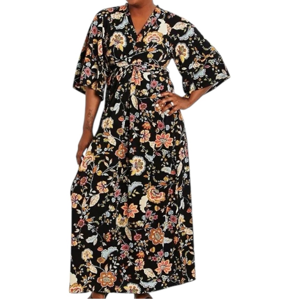 Jessica Simpson Maternity Printed Maxi Dress MultiColor Florals Soft Stretch